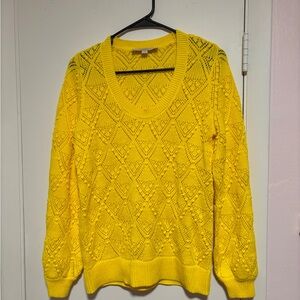 LOFT Bright Yellow Textured Knit Sweater sunshine spring Medium Happiness